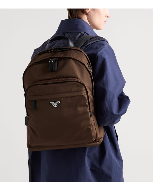 Prada Brown Re-Nylon And Saffiano Leather Backpack for men