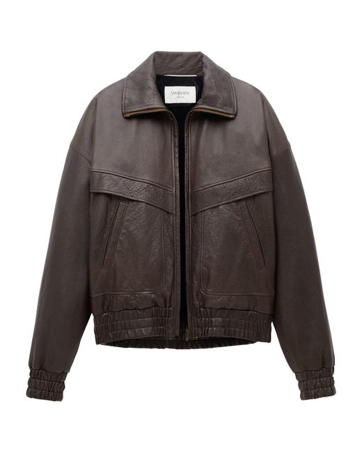 Saint Laurent Gray Leather Bomber Jacket for men