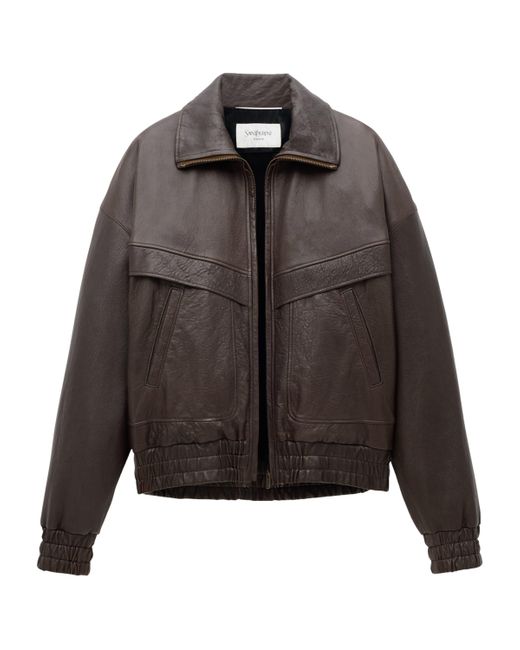 Saint Laurent Gray Leather Bomber Jacket for men