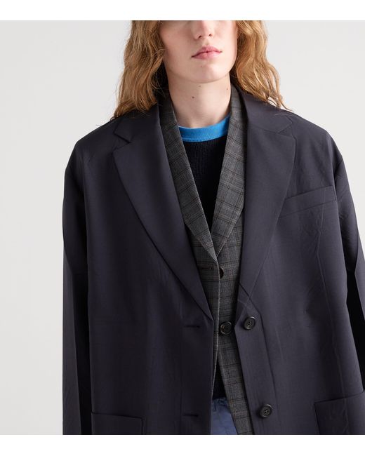 Prada Blue Single-Breasted Light Wool Coat