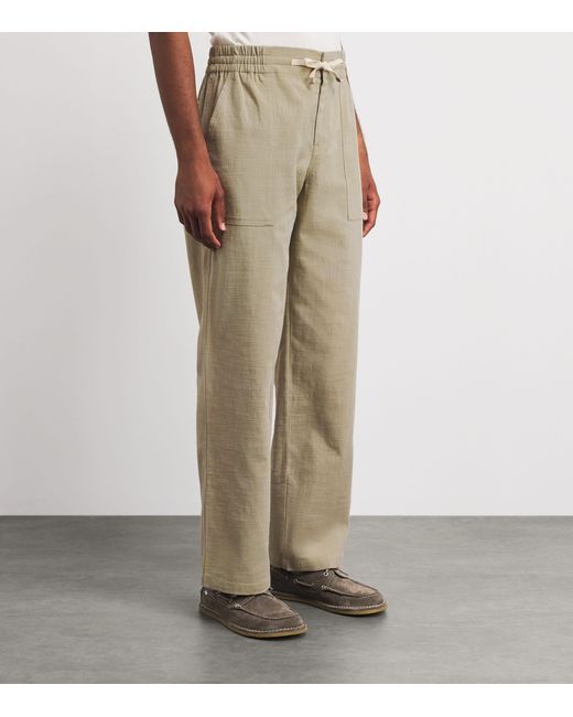 Drole de Monsieur Natural Cotton-Blend Drawstring Relaxed Trousers for men