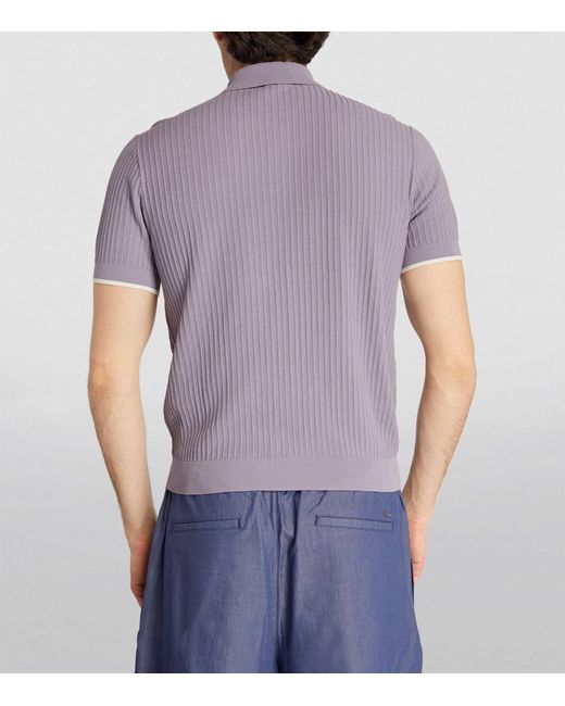 Emporio Armani Purple Patterned-knit Polo Sweater