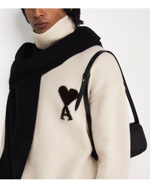 AMI White Virgin Wool Ami De Coeur Funnel-Neck Sweater for men