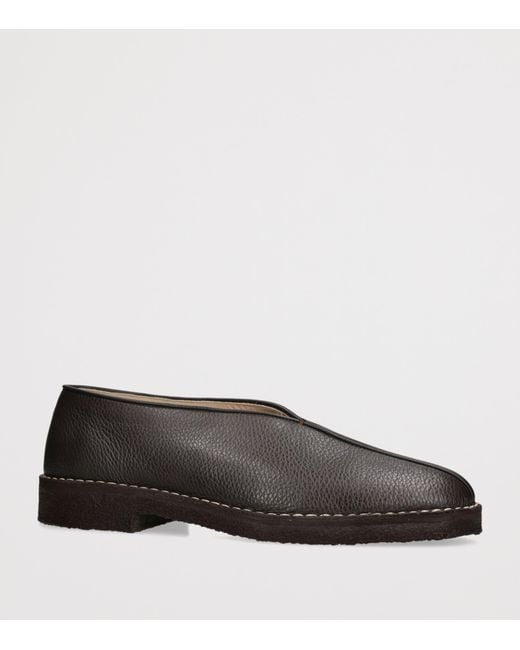 Lemaire Brown Leather Piped Slippers for men