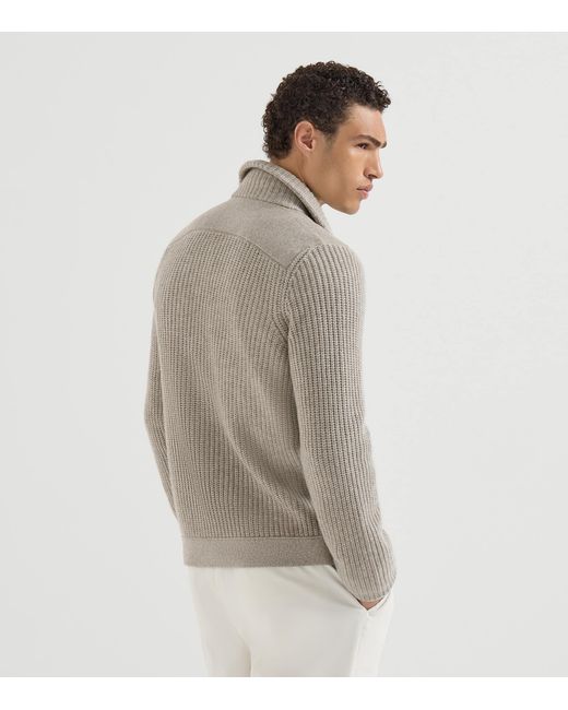 Brunello Cucinelli Gray Cashmere Double-Breasted Cardigan for men
