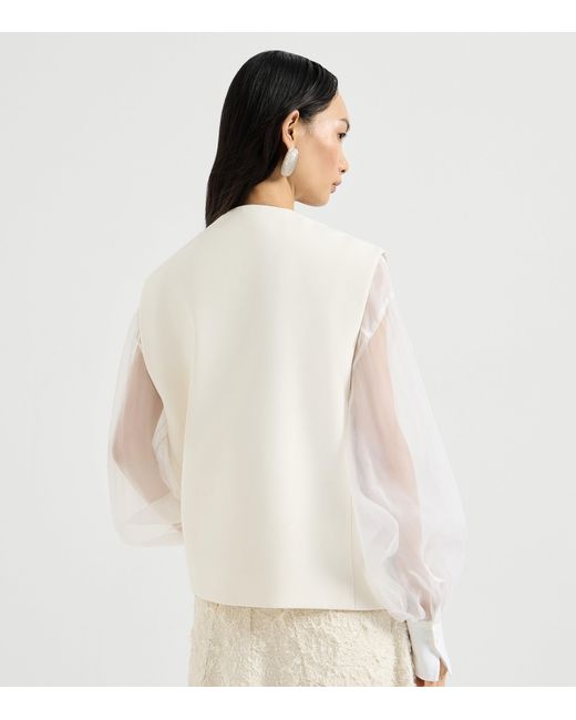 Brunello Cucinelli White Cotton Crepe Vest