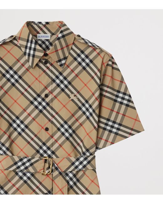 Burberry Natural Cotton Check Mini Shirt Dress