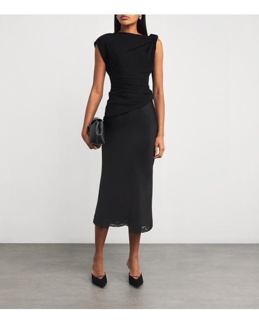 Victoria Beckham Black Lace-Trim Midi Skirt