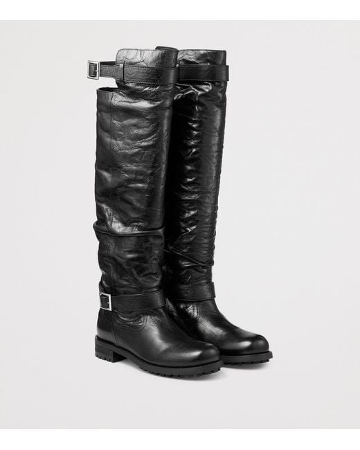 Jimmy Choo Black Biker Leather Knee High Boots