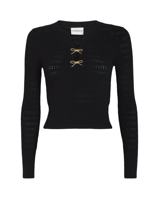 Claudie Pierlot Black Bow-Embellished Cut-Out Sweater