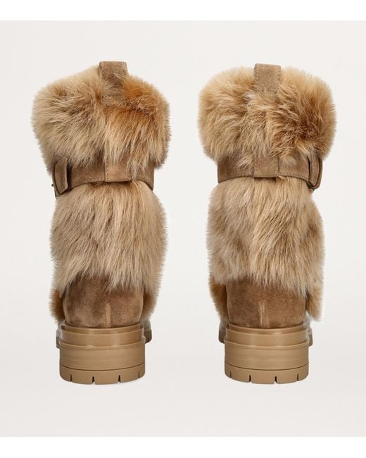 Gianvito Rossi Brown Shearling-Trim Maverick Biker Boots 40