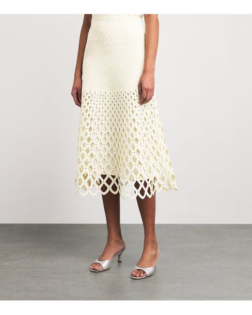Maje White Embellished Crochet Midi Skirt