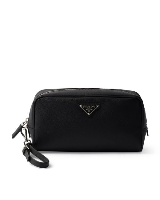 Prada Black Saffiano Leather Triangle Pouch for men
