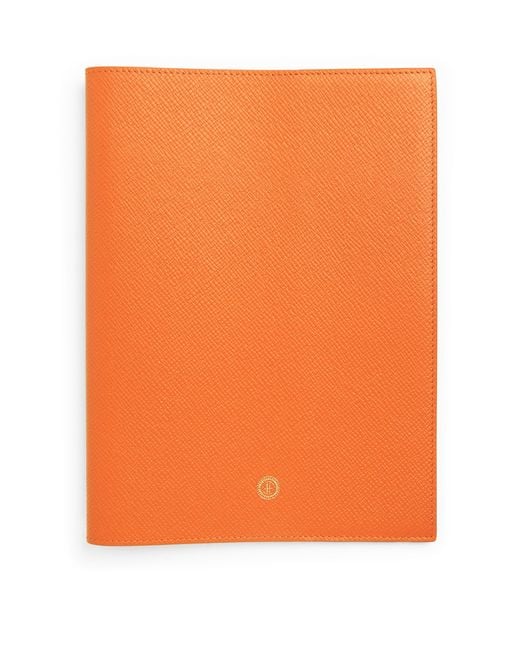 Harrods Orange Leather Refillable Sleeve And Notepad