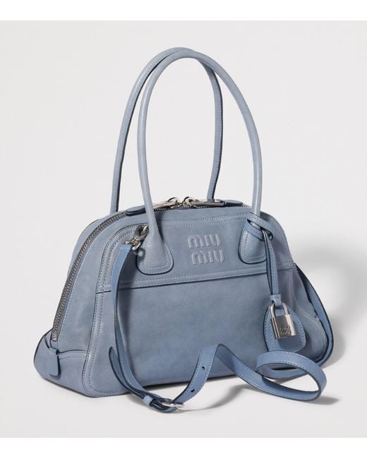 Miu Miu Blue Large Nappa Leather Vivant Top-Handle Bag