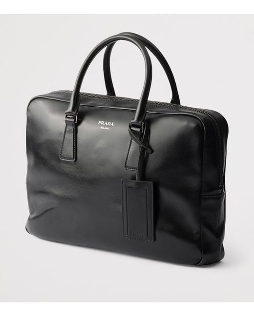 Prada Black Leather Logo Briefcase for men