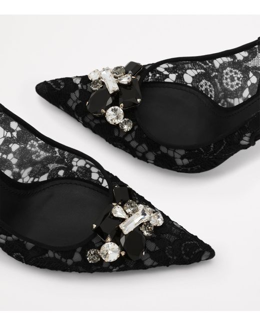 Dolce & Gabbana Black Lace Embellished Slingback Pumps 90