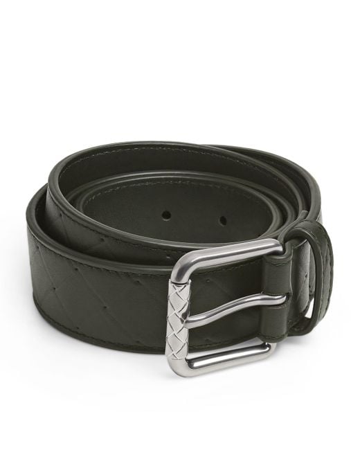 Bottega Veneta Green Leather Intrecciato Stamp Belt for men
