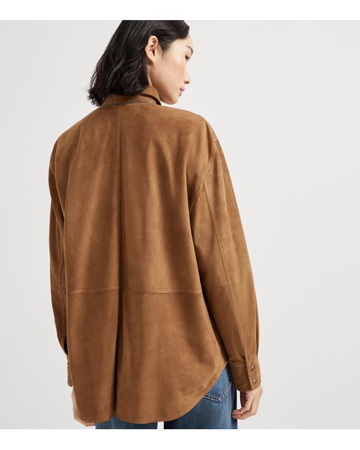 Brunello Cucinelli Brown Suede Monili-Trim Shirt