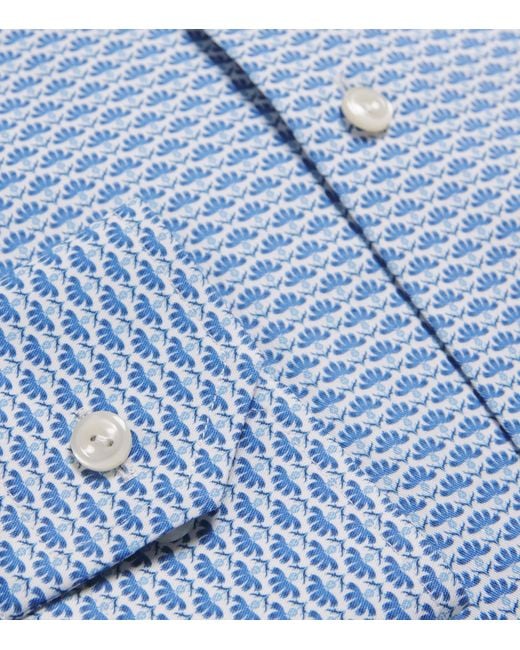 Eton of Sweden Blue Cotton Twill Print Slim Shirt for men