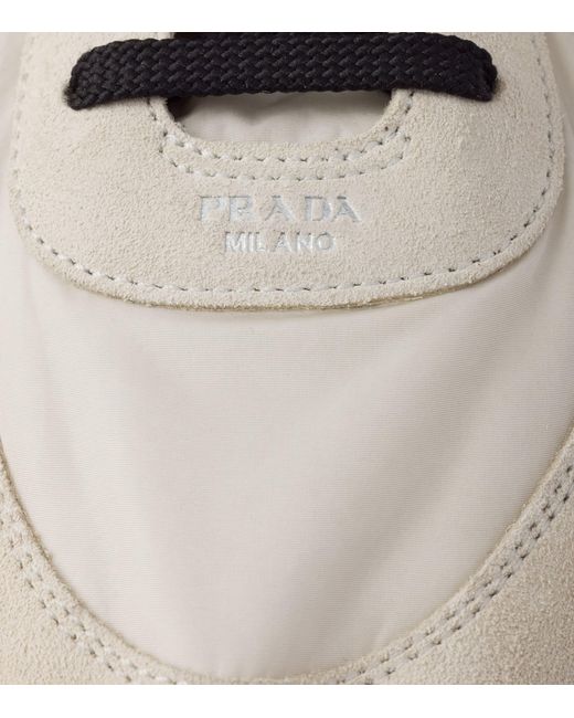 Prada White Re-Nylon And Suede Collapse Sneakers for men