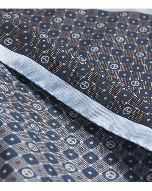 Giorgio Armani Blue Silk Monogram Pocket Square for men