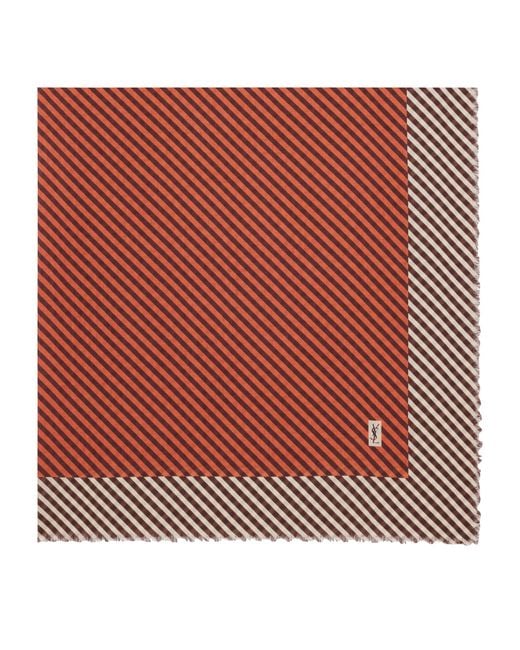 Saint Laurent Red Cashmere-Silk Geometric Scarf