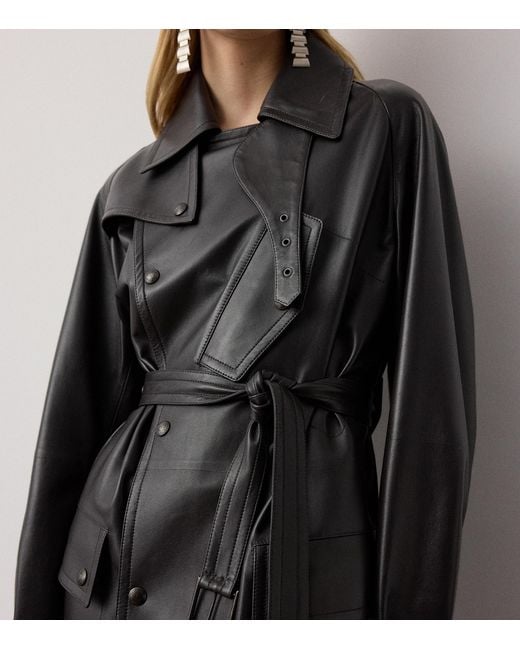 Ralph Lauren Black Soft Leather Belted Trench Jacket