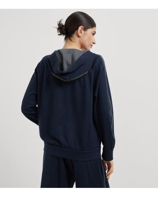 Brunello Cucinelli Blue Cotton-Blend Two-Way Zip Hoodie