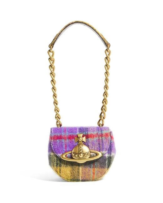 Vivienne Westwood Pink Wool-Mohair Tartan Saddle Bag