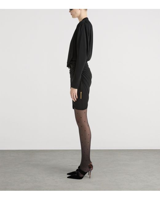 Balmain Black Draped Long-Sleeve Mini Dress