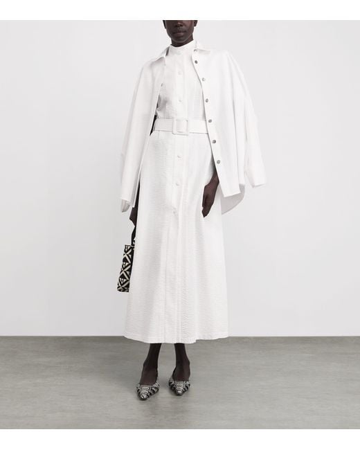 Nomadissem White Seersucker Cotton Midi Dress