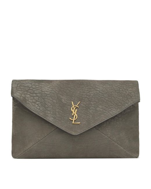 Saint Laurent Gray Large Cassandre Envelope Pouch