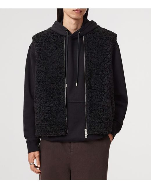 AllSaints Black Sherpa Otis Gilet for men