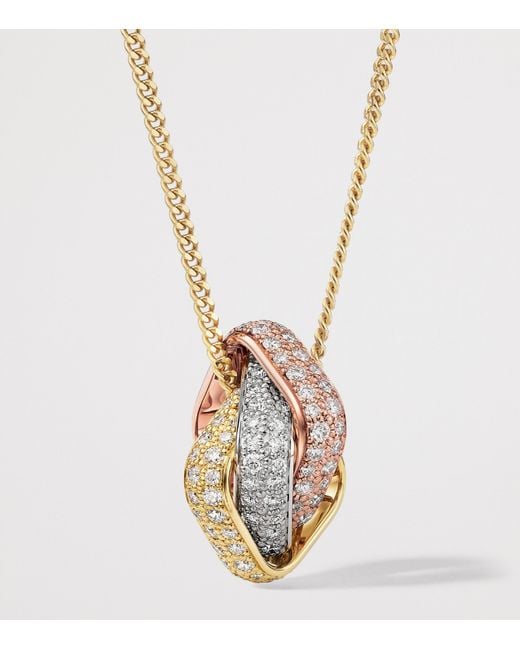 Cartier Metallic Mixed And Diamond Trinity Cushion Pendant Necklace