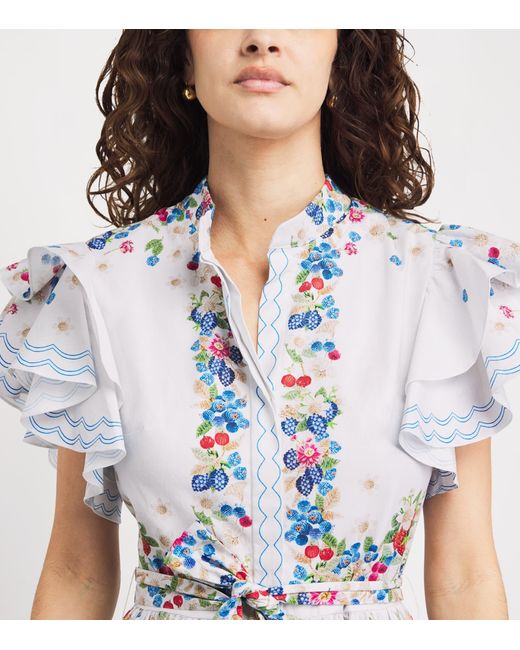 Mary Katrantzou White Stretch-Cotton Fruitavola Rosanna Midi Dress