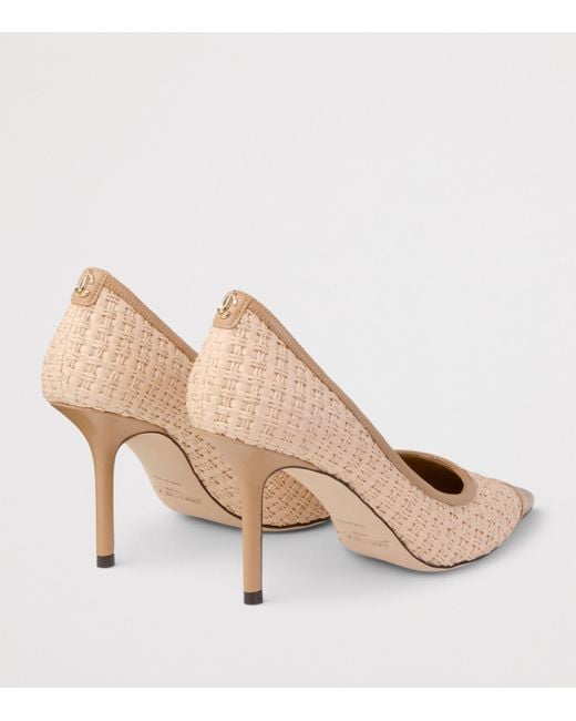 Jimmy Choo Natural Love 85 Leather-Trim Raffia Pumps