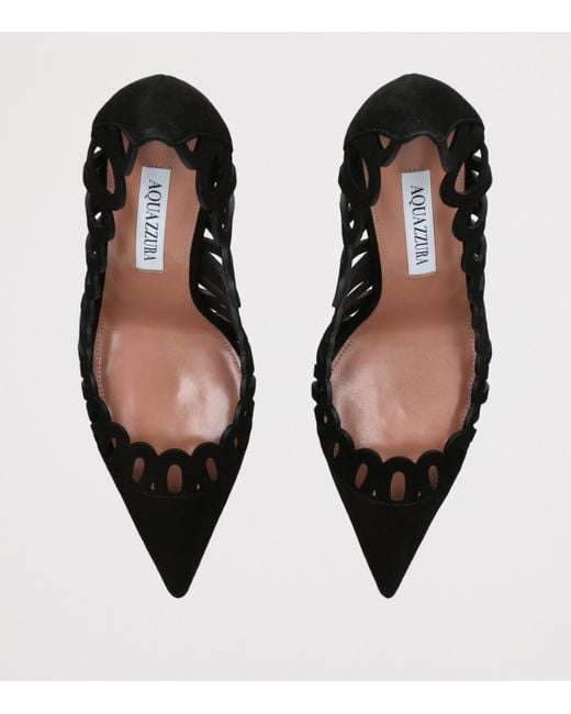 Aquazzura Black Suede Peep Pumps 105