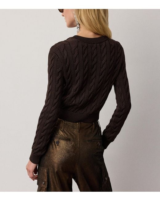 Ralph Lauren Brown Mulberry Silk Cropped Cardigan
