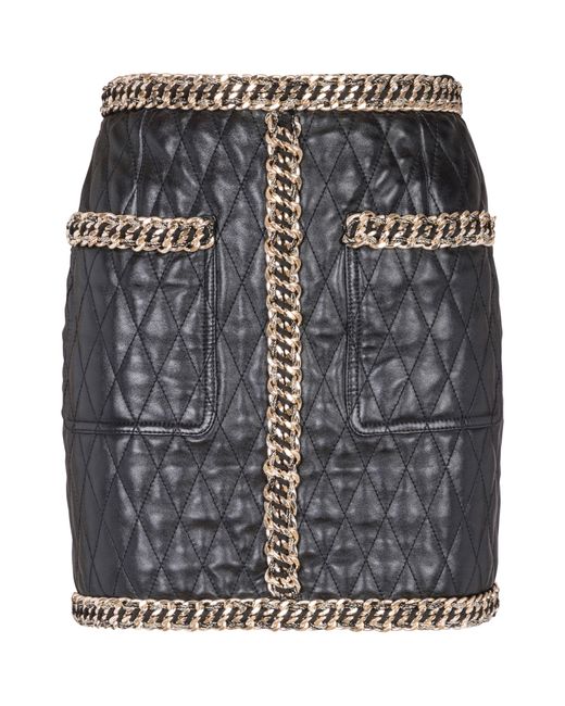 Balmain Gray Leather Embellished Mini Skirt