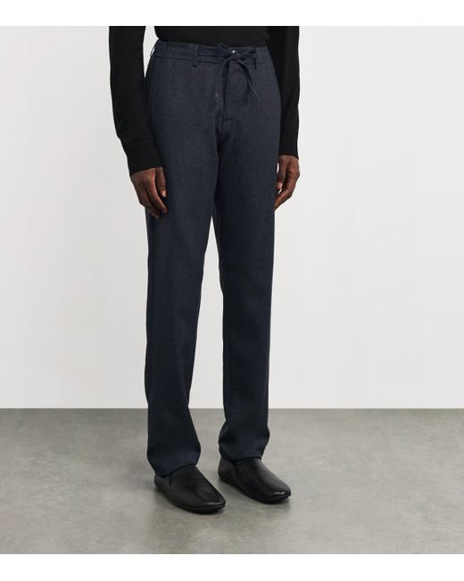 Canali Black Wool Drawstring Straight Trousers for men