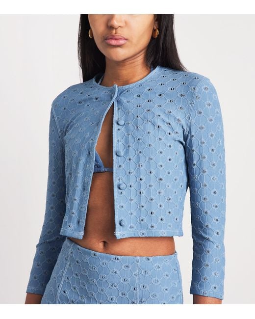 Devon Windsor Blue Open-Work Reed Cropped Jacket