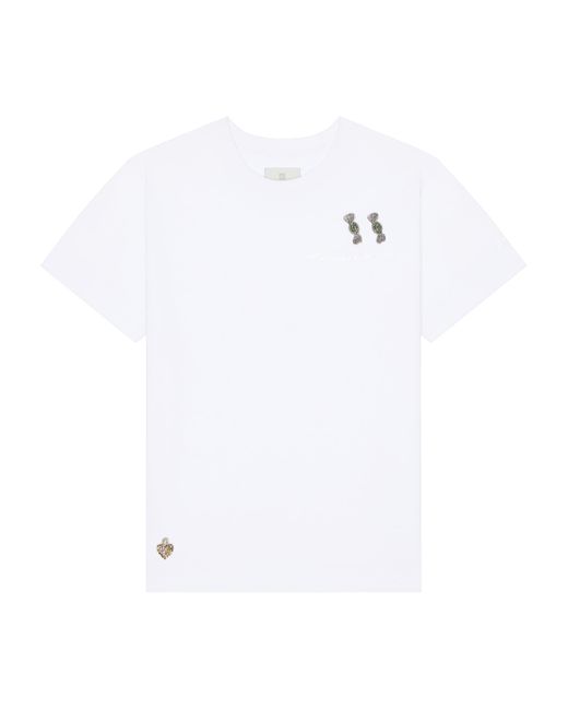 Givenchy White Cotton Rhinestone-Patch T-Shirt for men