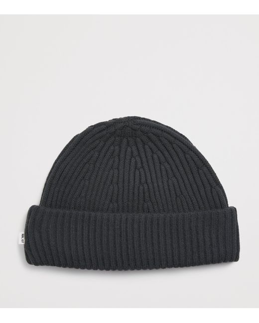 NN07 Black Wool-Blend Ribbed Beanie for men