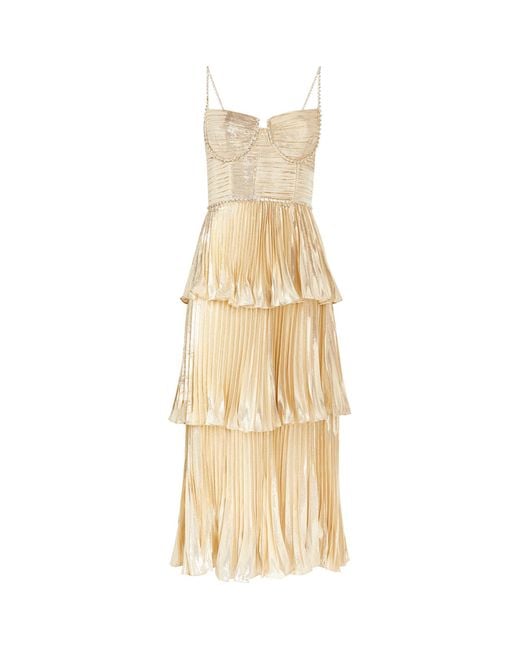 self portrait gold metallic tiered dress Yellow Chiffon Tiered Midi Dress – self-portrait-US main image 0
