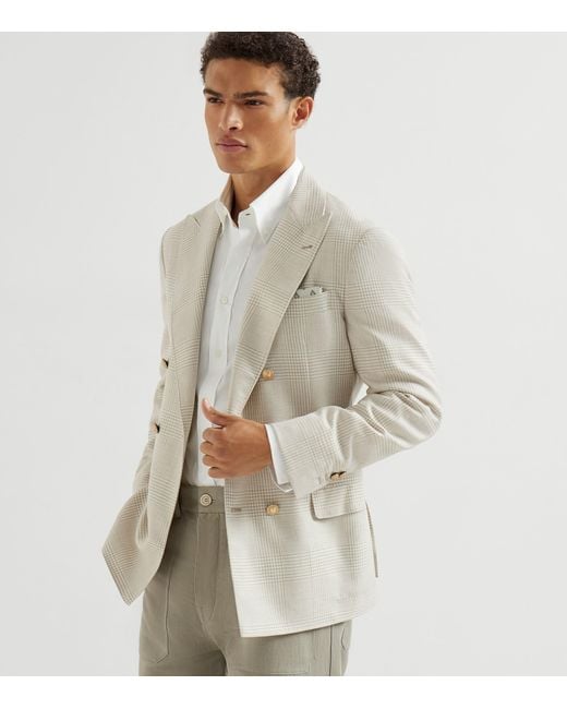Brunello Cucinelli White Wool-Silk-Linen Blazer for men