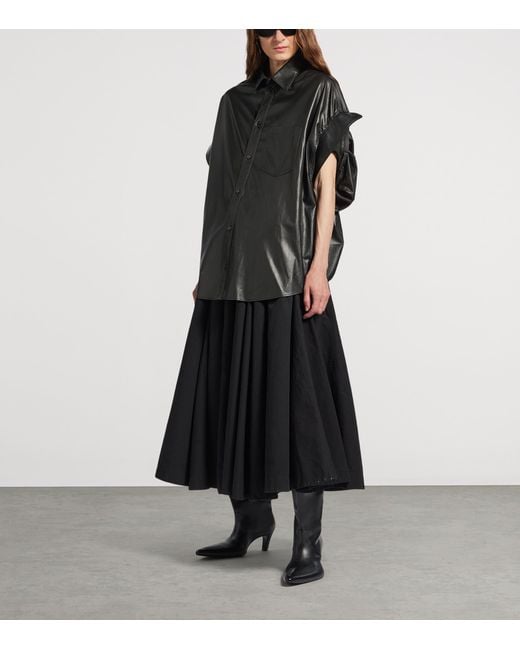 Balenciaga Black Leather Tucked-Sleeve Shirt
