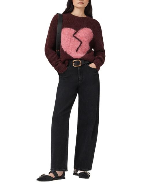 AllSaints Red Wool-Blend Luv Heart Crewneck Sweater