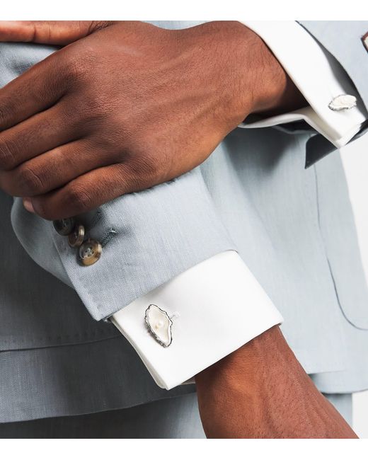 Deakin & Francis Metallic Sterling Oyster And Pearl Cufflinks for men