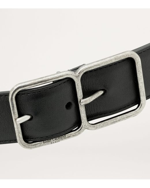 Saint Laurent Black Leather Boucle Double Cadre Belt for men